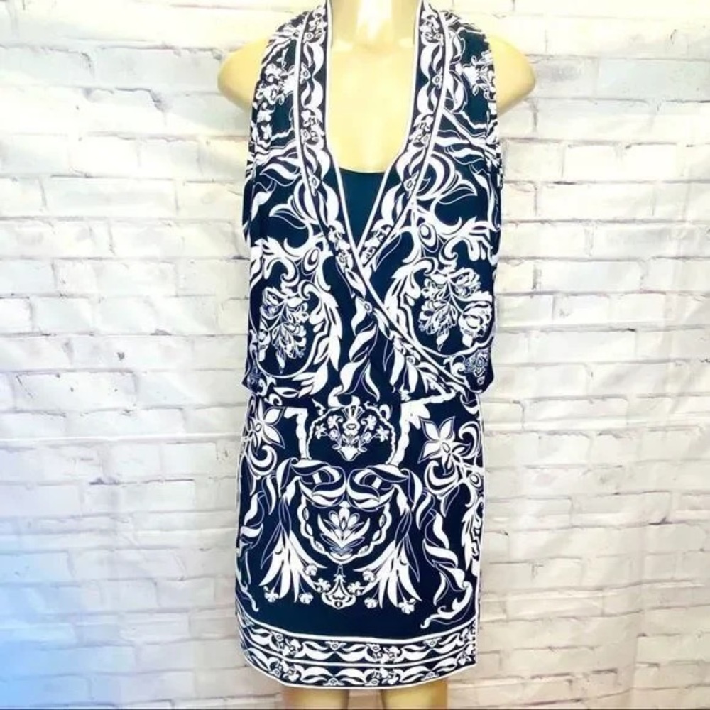 White House Black Market Navy and White Midi Dress